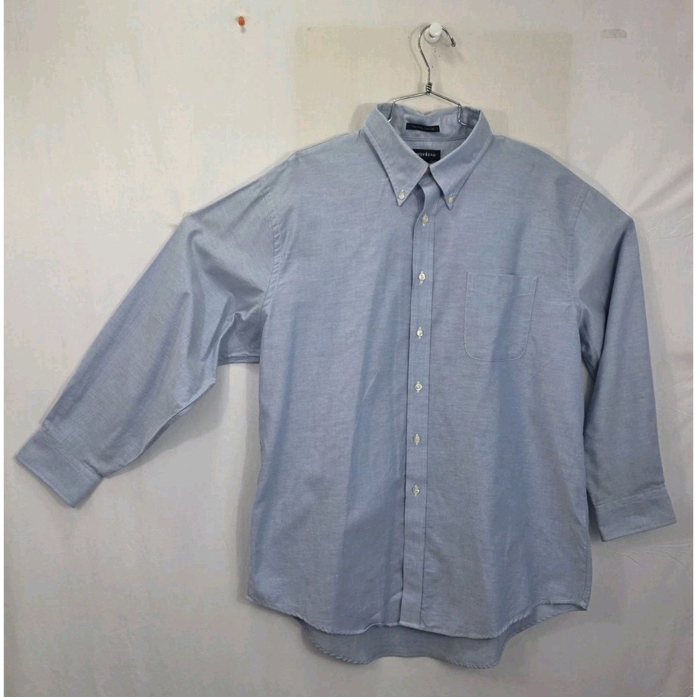 Lands End Oxford Shirt Men's 17.5 32-33 Blue Long Sleeve Regular Fit Button Up